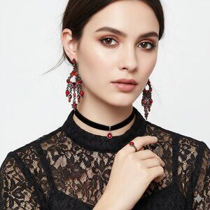*Red and Silver Gothic Dangling Earrings
